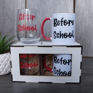 Before school after school gin glass & mug