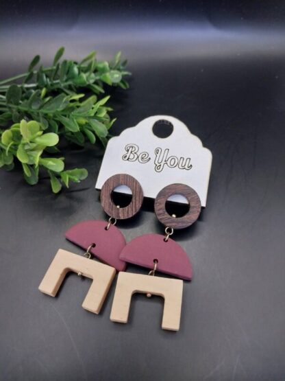 3 Layer Wooden Drop Earrings - Image 2